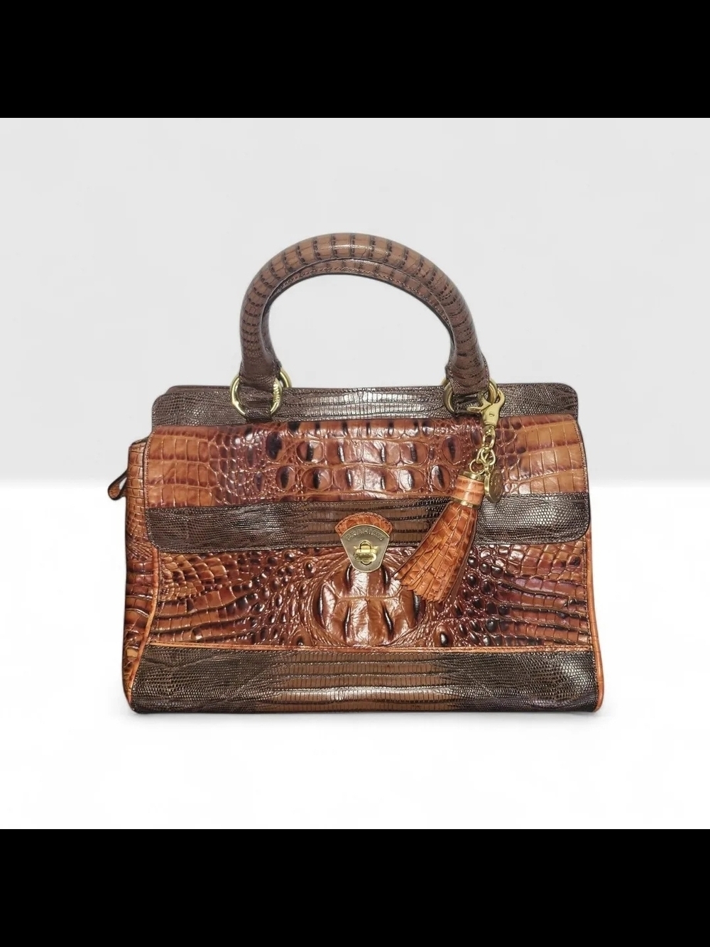 Brahmin Samantha Brown Croc-Embossed Leather Top-Handle Bag with Tassel